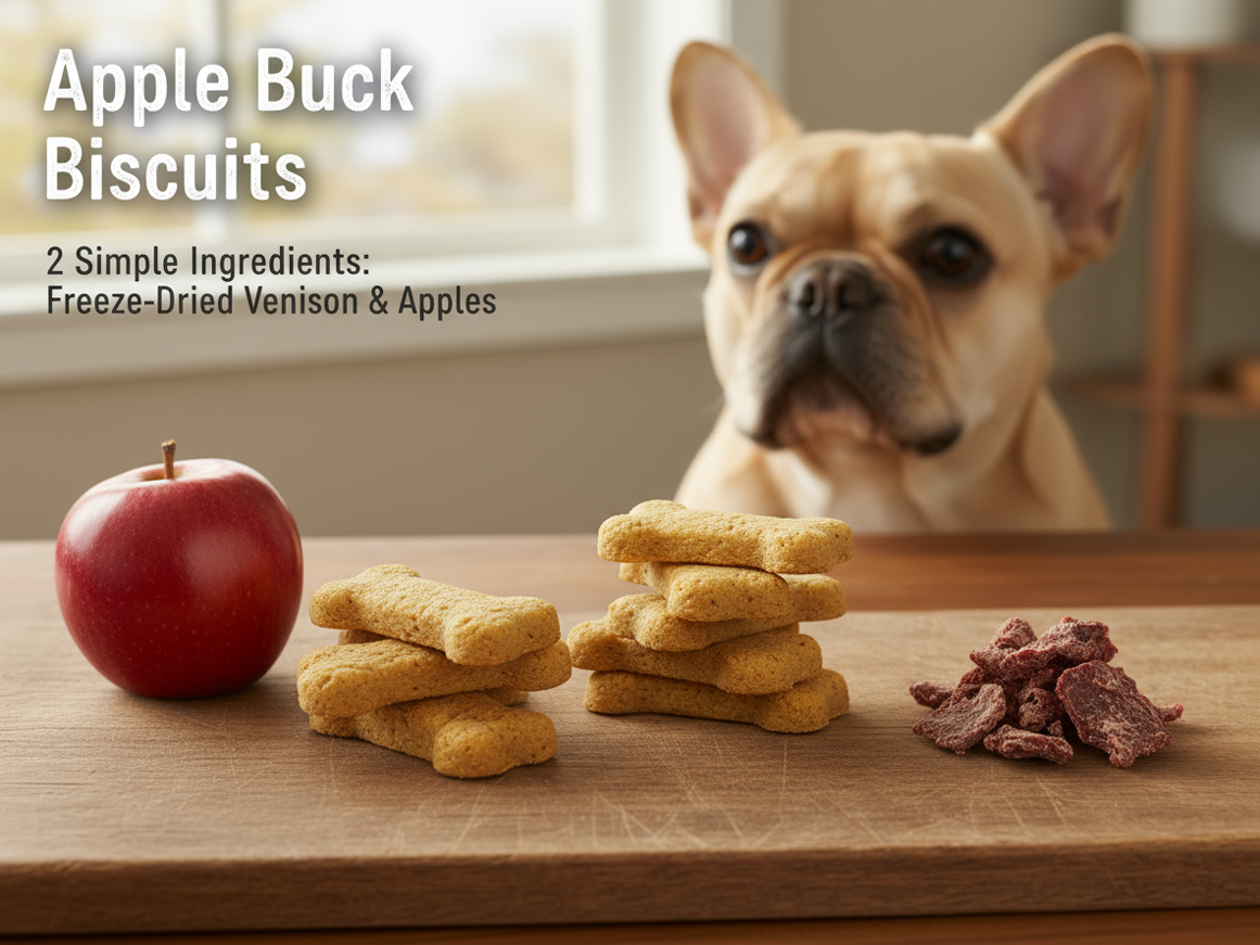 Dog enjoying Apple Buck Biscuits biscuit treats