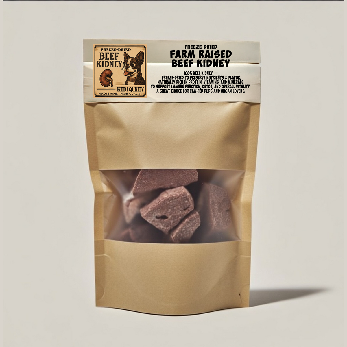 Beef Kidney freeze-dried dog treats in a Ruff'n Treatz package