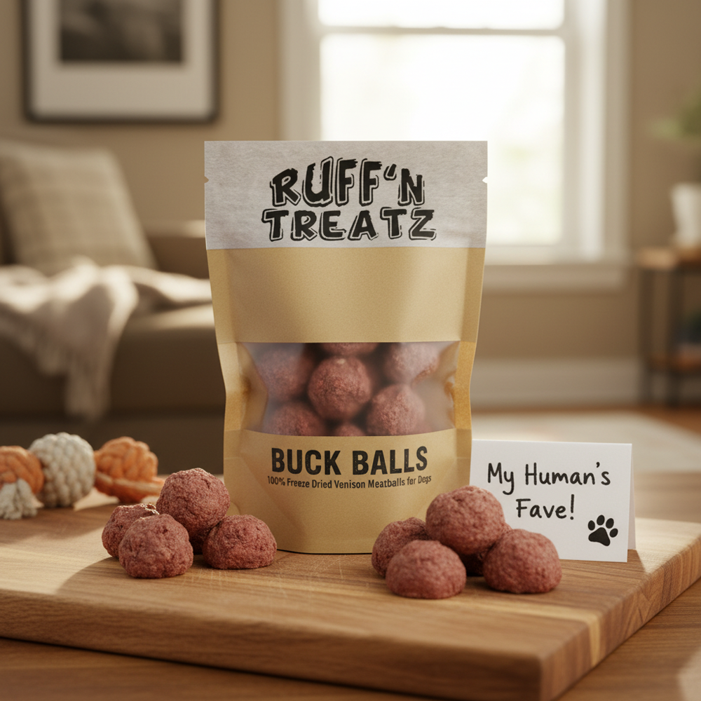 Buck Balls - Venison Meat Balls - Freeze Dry freeze-dried treats, package front view