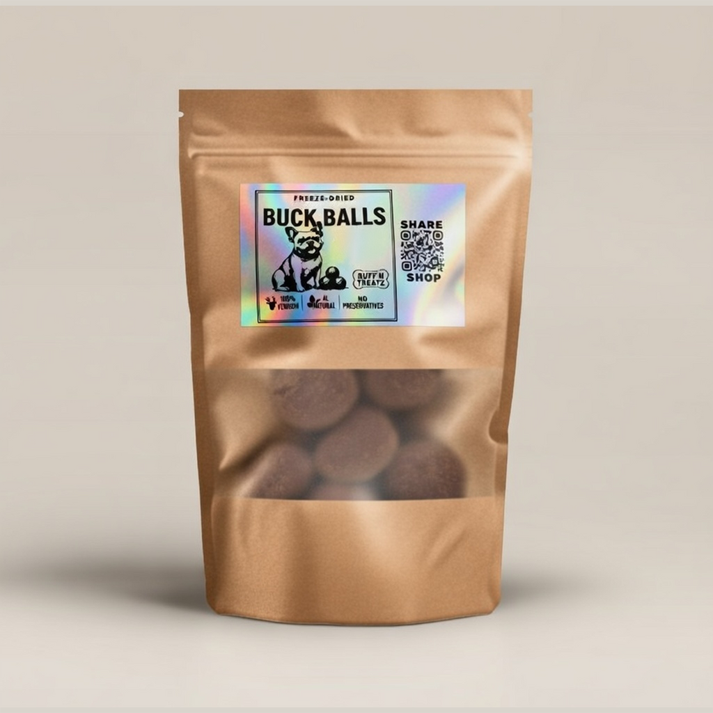Buck Balls - Venison Meat Balls - Freeze Dry freeze-dried dog treats in a Ruff'n Treatz package