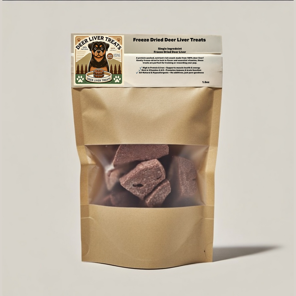 Deer Liver Treats freeze-dried dog treats in a Ruff'n Treatz package