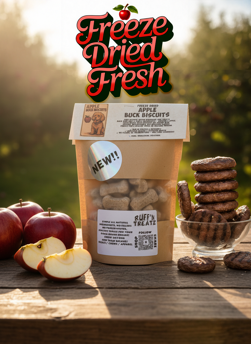 Close-up of Apple Buck Biscuits dog biscuit treats