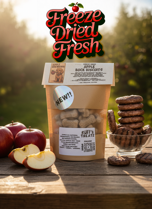 Close-up of Apple Buck Biscuits dog biscuit treats