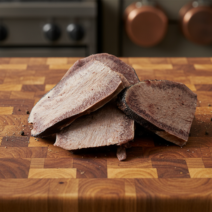Close-up of Beef Tongue freeze-dried dog treat pieces