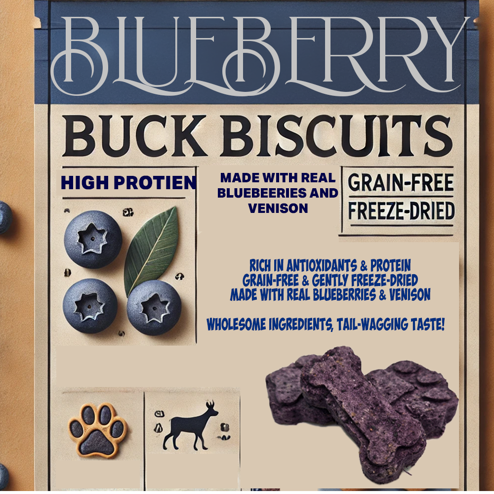 BlueBerry Buck Biscuits dog treats, package front view