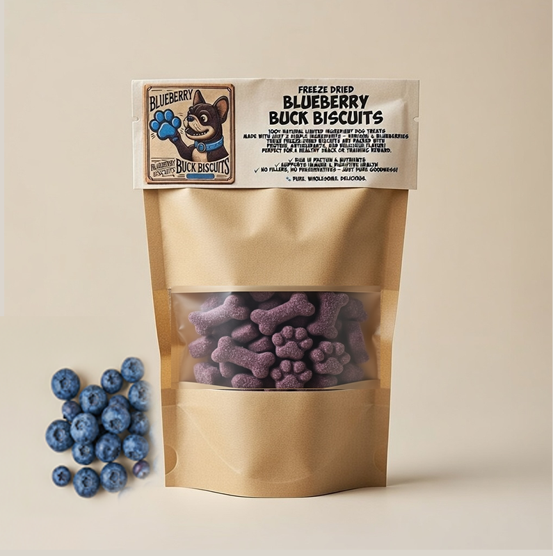 BlueBerry Buck Biscuits dog biscuit treats from Ruff'n Treatz