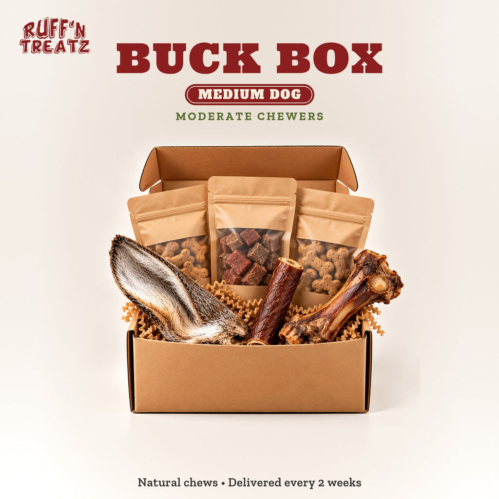 Medium Buck Box of natural venison dog treats and chews from Ruff'n Treatz