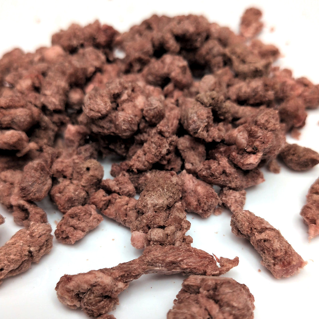 Deer Dots freeze-dried venison bites on a plate