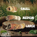 Close-up of Deer Skin Jerky Rolls all-natural dog chews