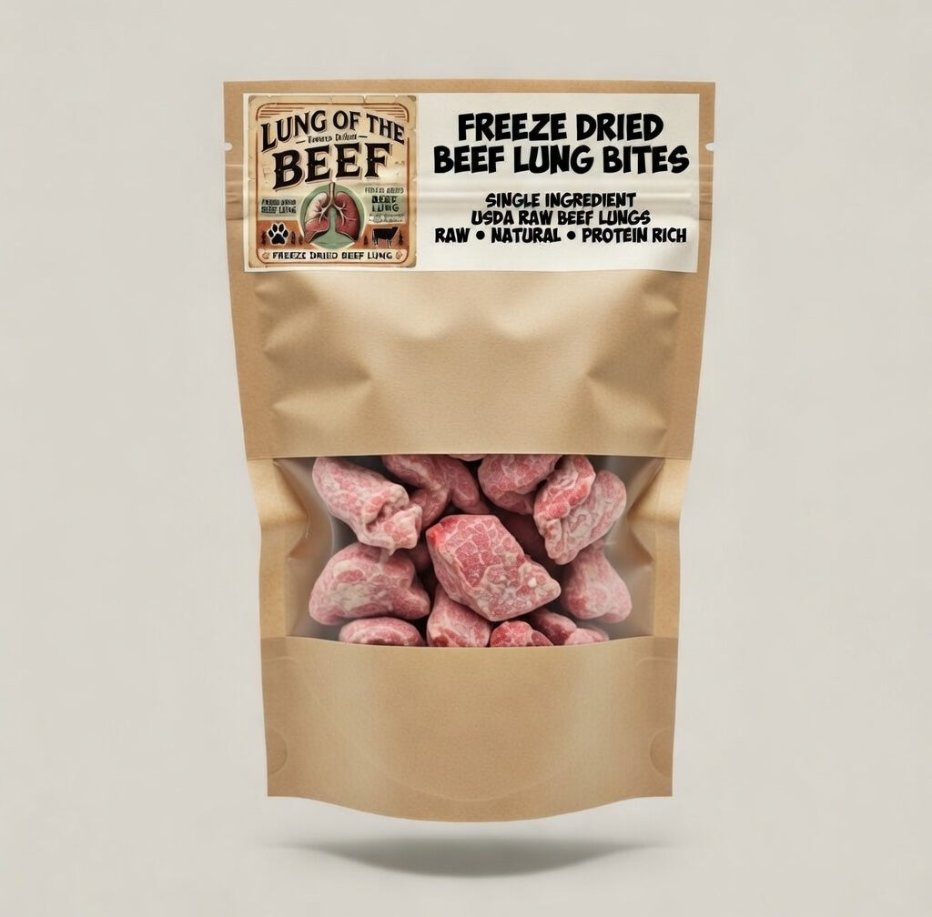Beef Lung freeze-dried dog treats in a Ruff'n Treatz package