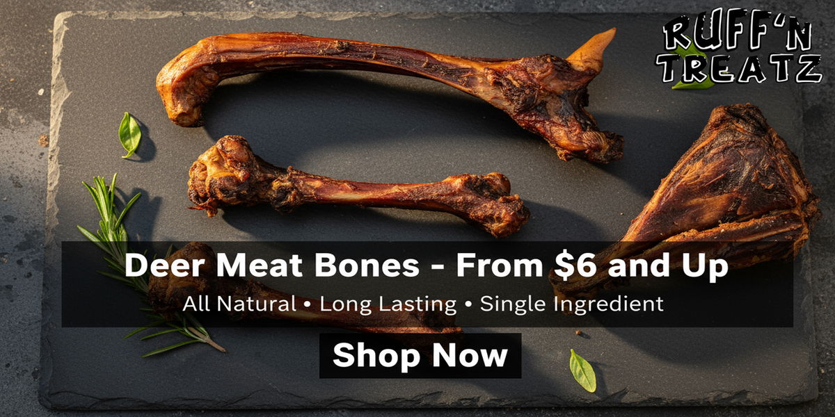 Dog enjoying a Smoked Meat Bone - Flat natural chew