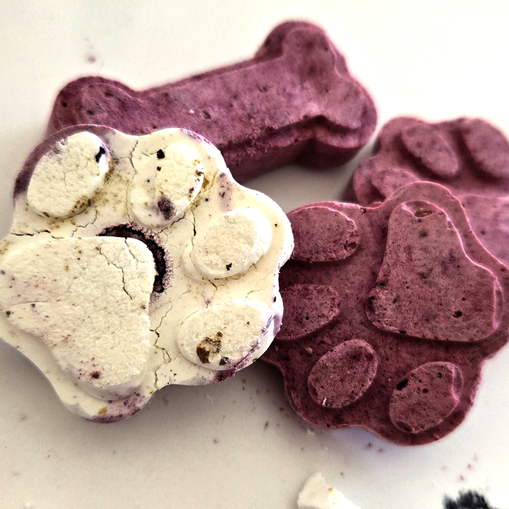 Buck Biscuit Variety Pack - Blueberry/Cranberry/Pumpkin Venison Dog Treats contents laid out: assorted natural dog chews and treats
