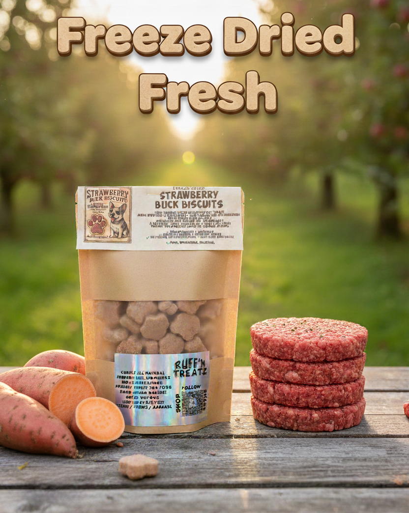 Close-up of Sweet Potato Buck Biscuits dog biscuit treats