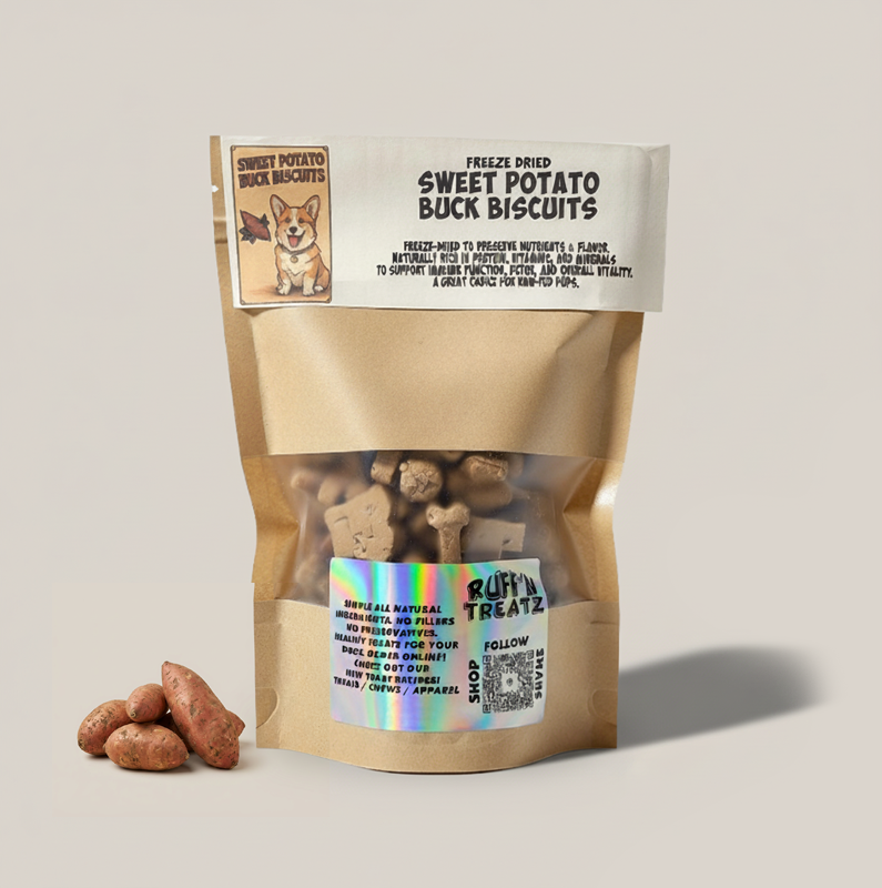 Sweet Potato Buck Biscuits dog biscuit treats from Ruff'n Treatz