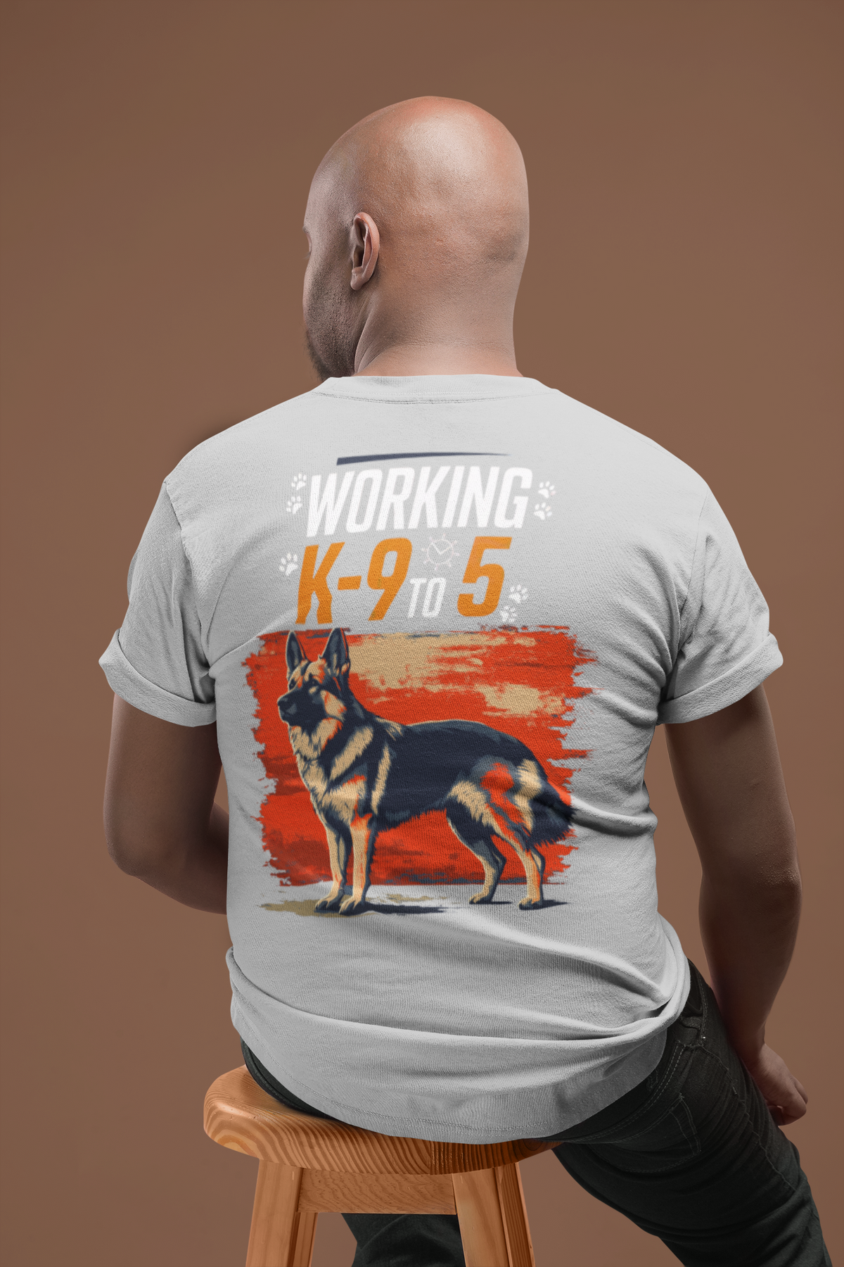 Working 9 to 5 German Shepphard Tee dog lover shirt, worn view